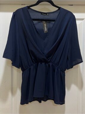 NWT boohoo sheer navy blue top - size 14